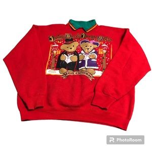 Vintage 90s Red Christmas Sweater Teddy Bears Jingle Bears Caroling XL